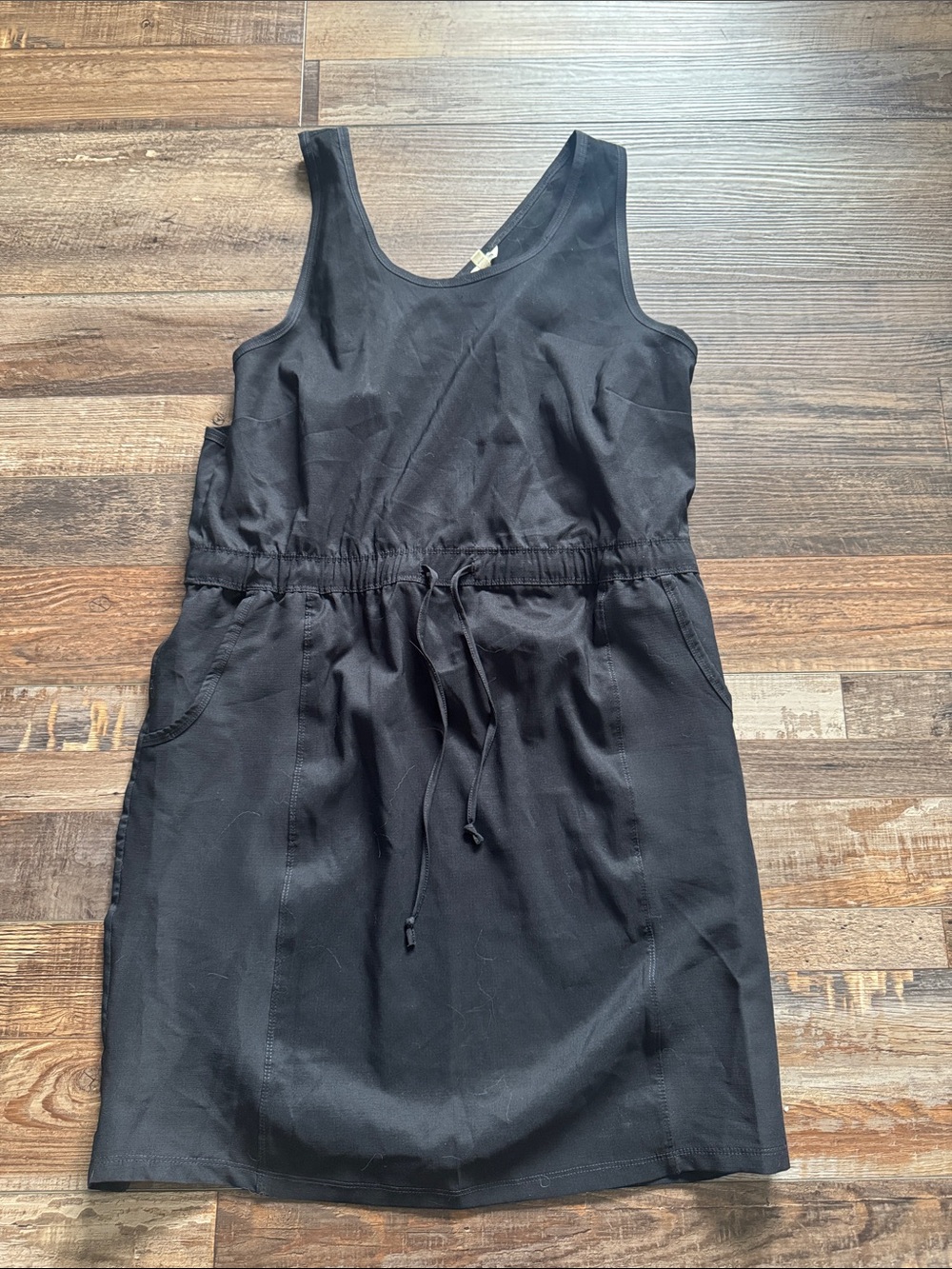 Marika Black Sleeveless Drawstring Waist Mini Dress